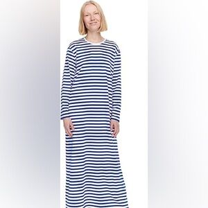Marimekko Blue and White Striped Maxi Dress EUC XL